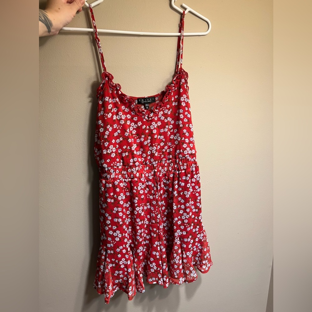 Red and floral romper. TRIXXI clothing company (bought at Francesca’s) size XL.